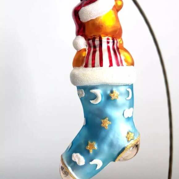 Rare Christopher Radko Disney WINNIE THE POOH Light Blue Stocking Glass Ornament - Picture 3 of 10